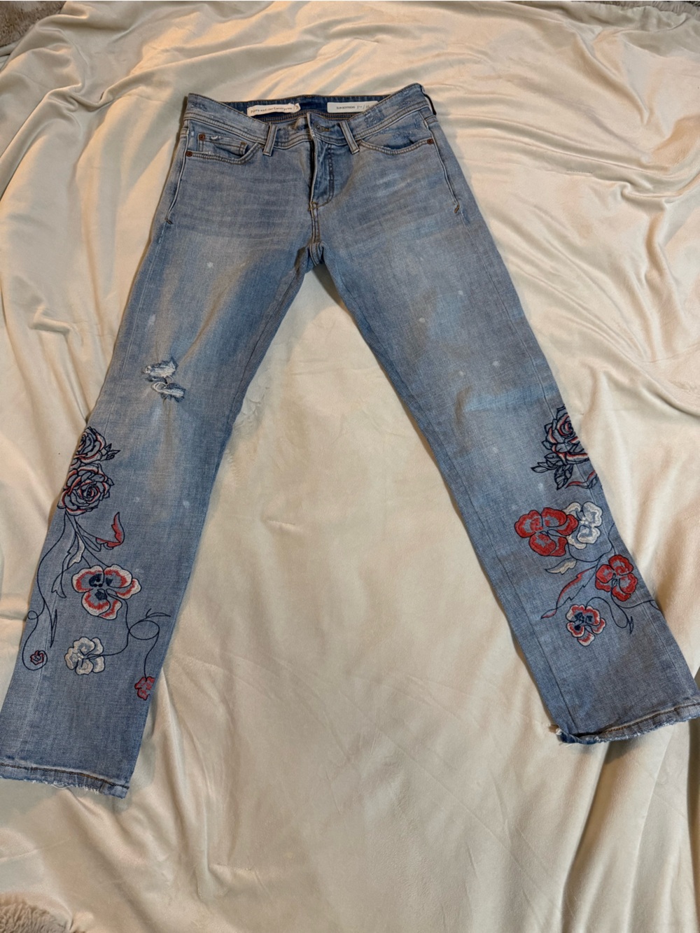 Pilcro and the Letterpress Light Wash Skinny Jeans with Floral Embroidery